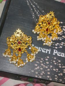 Elegant Gold Jhumka Earrings with Pearls