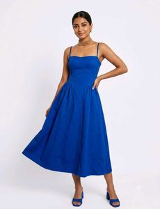 Vibrant Blue Fit & Flare Midi Dress