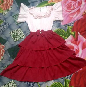 Beautiful White And Red Frock For Kids Age 6 To 8