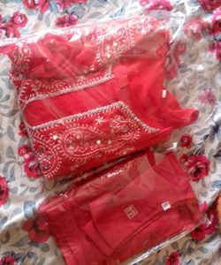Red Chikakari Mirror Kurta