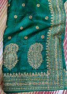Emerald Green Embroidered Silk Saree