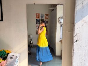 Vibrant Yellow &amp; Blue Ombre Gown