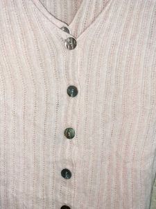 Light Pink Ribbed Button-Up Cardigan