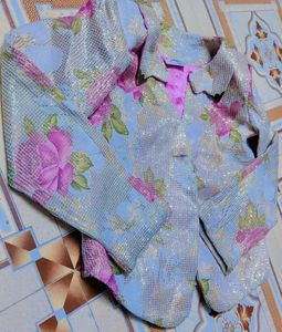 (Peppermint)Blue Floral Brocade Jacket