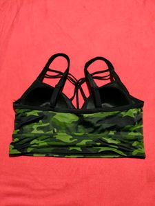Women's Green Camouflage Longline Sports Bra
