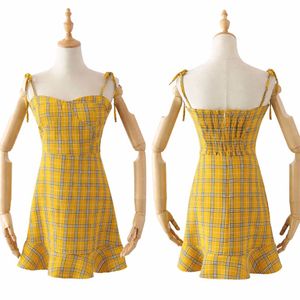 Yellow Plaid Tie-Up Mini Dress ✨