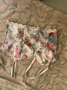 Floral Embroidered Bustiered Corset Style Blouse