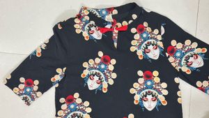 Black Kurta with Opera Mask Print