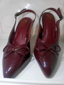 Burgundy Slingback Heels with Bow Detail