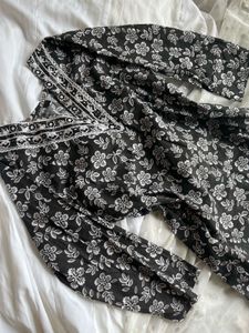 Black Floral Print Kurta