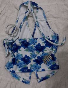 Blue Floral Twist Halter Top