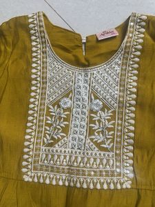 Mustard Yellow Embroidered Kurta