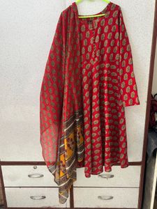 Red Printed Anarkali Kurta