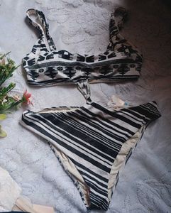 Stylish Monokini with Aztec and Stripe Print