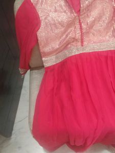 Pink &amp; Gold Striped ethnic gown.