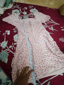 Cute Pink Polka Dot Ruched Mini Dress