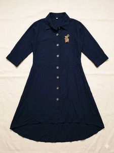 Cute Bunny Applique Navy Blue Dress