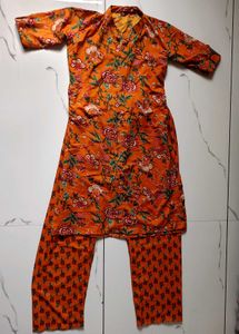 Vibrant Orange Floral Kurta Set
