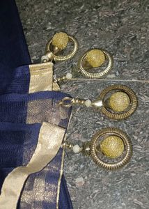Navy Blue Dupatta with Gold Border