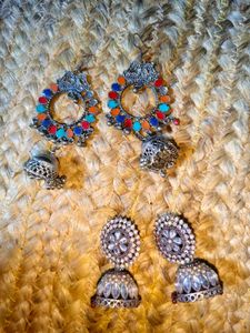 Boho Oxidized Jhumka Earrings 2 ct