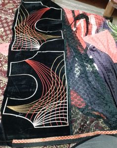 Printed chanderi silk saree with heavy unstitched