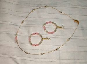 Elegant Pearl &amp; Rose Quartz Necklace Set