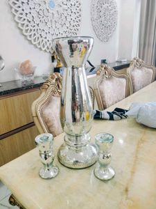 Silver Mercury Glass Candle Holder Set