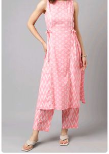 Pink Printed Kurta with Pants Set
