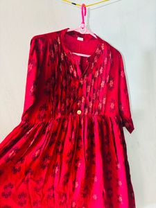 Vibrant Red Printed Kurta