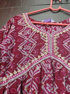 Maroon Printed Kurta with Dupatta