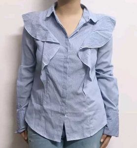 ONLY chic Striped Ruffle Button-Up Shirt