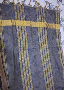 Navy Blue Tissue Dupata Golden Zari Border + Scarf