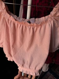 Pink Off-Shoulder Puff Sleeve Top