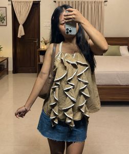 Ruffled Sleeveless Brown Top
