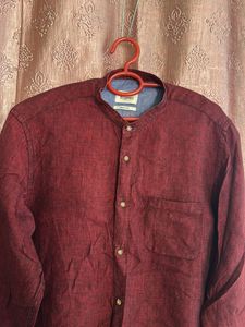 Men's Maroon Band Collar Shirt