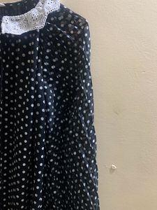 Black Polka Dots Dress Pleated Sleeves