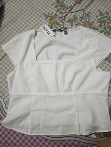 White Square Neck Top