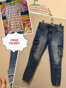 NEW Blue Denim Cargo Joggers