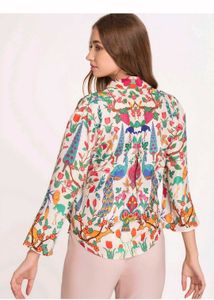 Chic Printed Peplum Top with Drawstring Waist