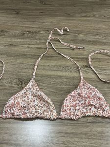 White Floral Print Bikini Top