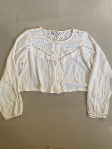 Cream Eyelet Button-Up Blouse