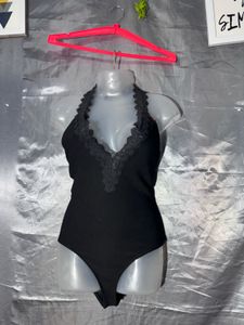 Black Halter neck lace  Bodysuit