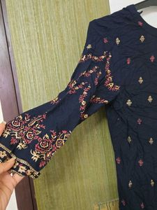 Navy Blue Embroidered Kurta