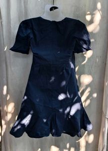 121110. Chic Dark Blue Ruched Mini Dress