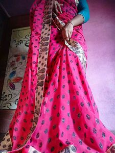 Elegant Pink Saree with velevt work&amp;Paisley Border