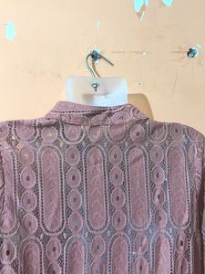 Stylish Mauve Lace Longline Shrug