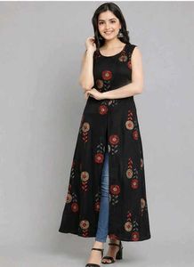 Stylish Black Floral Print Kurta