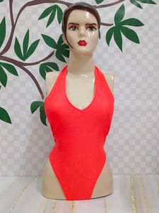 (455)Red Halter One-Piece Swimsuit