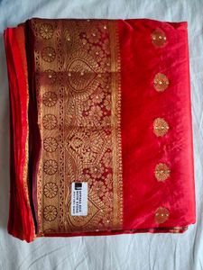 Elegant Red Silk Saree with Gold Motifs