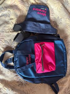 Navy &amp; Pink 'Move Forward' Backpack with waist bag